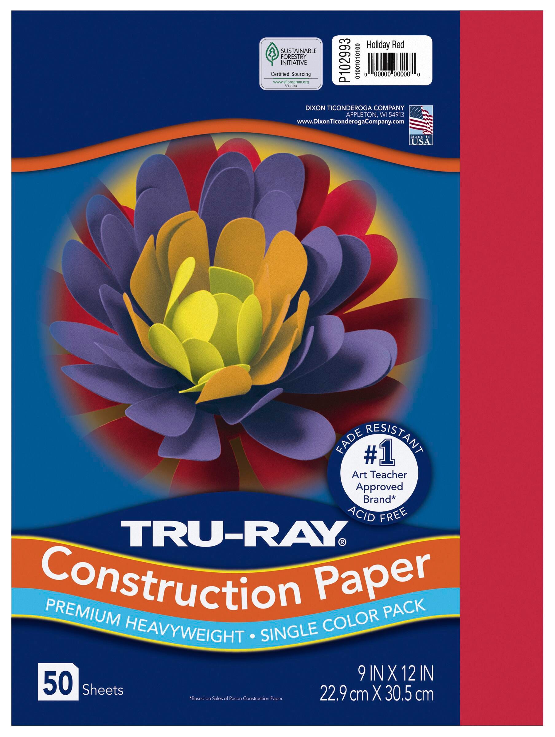 Tru-Ray Sulphite Construction Paper, 9 x 12 Inches, Holiday Red, 50 Sheets 216775
